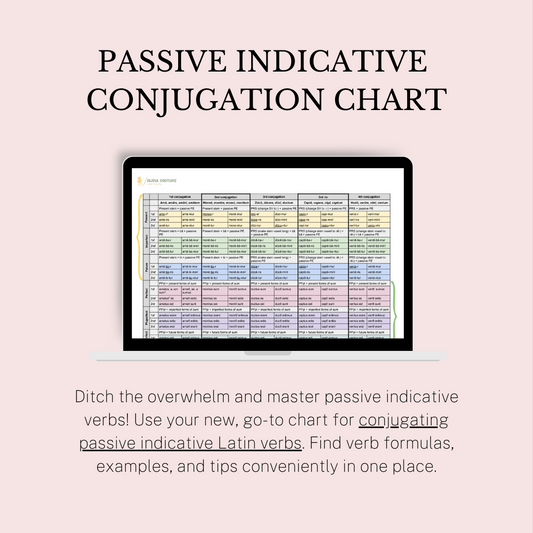 Product image - use this chart for conjugating passive indicative Latin verbs